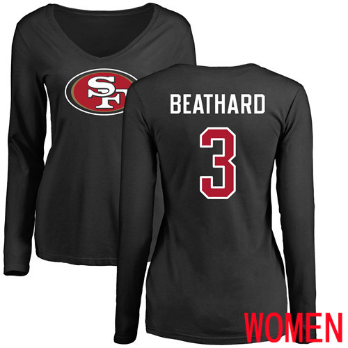 San Francisco 49ers Black Women C. J. Beathard Name and Number Logo #3 Long Sleeve->women nfl jersey->Women Jersey